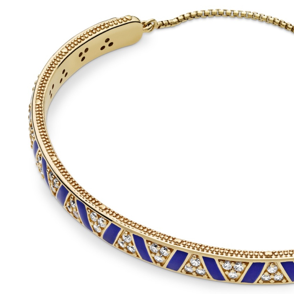 Pandora | Gold-Tone Bolo Bracelet with Blue Enamel and Crystal Accents
